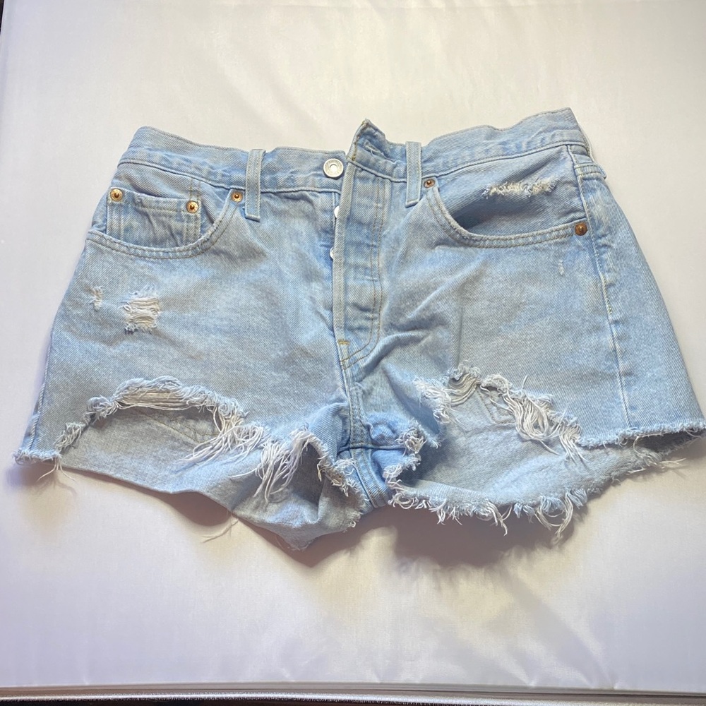 Levi's Light Blue Ripped Jean Shorts